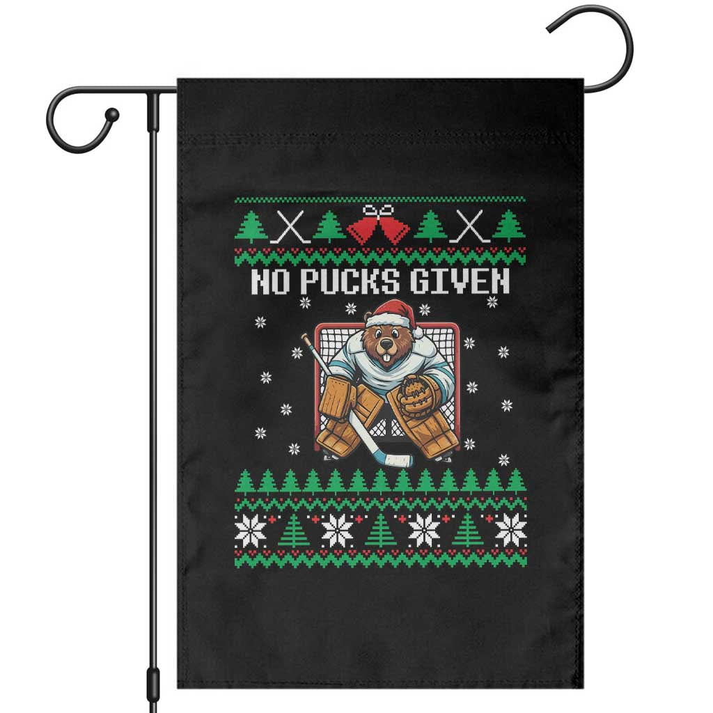Ugly Christmas Sweater Beaver Ice Hockey Goalie Garden Flag No Pucks Given - undefined
