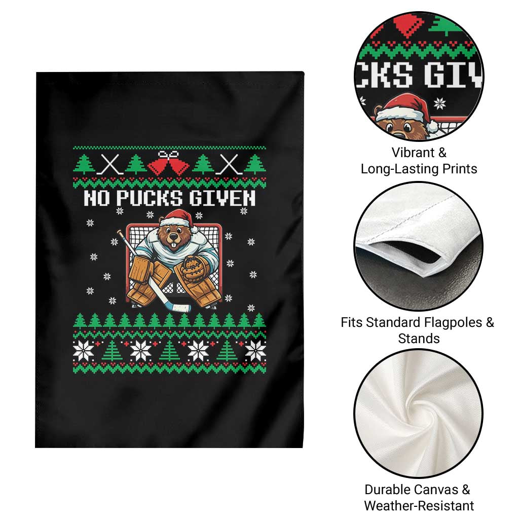 Ugly Christmas Sweater Beaver Ice Hockey Goalie Garden Flag No Pucks Given - undefined
