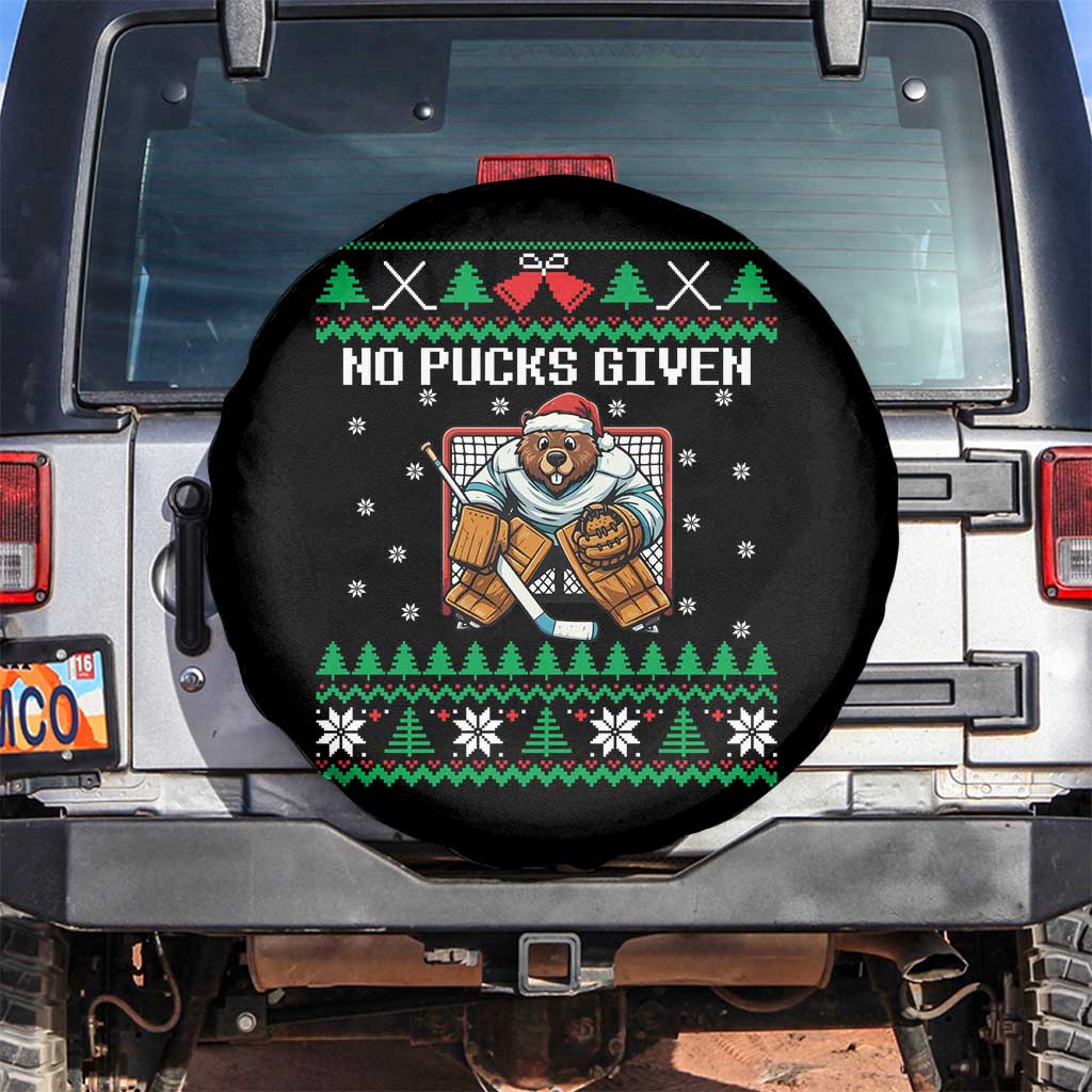 Ugly Christmas Sweater Beaver Ice Hockey Goalie Spare Tire Cover No Pucks Given - Wonder Print Shop