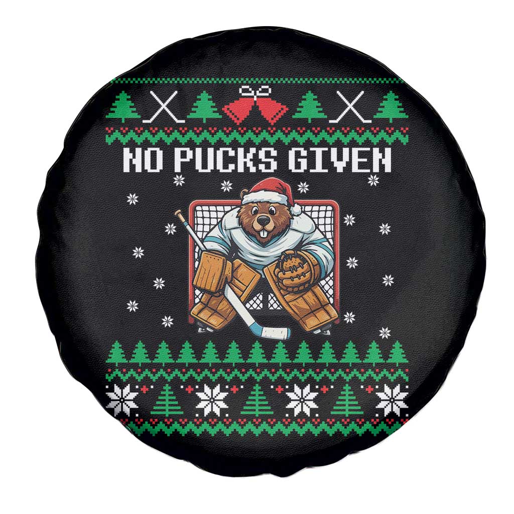 Ugly Christmas Sweater Beaver Ice Hockey Goalie Spare Tire Cover No Pucks Given - Wonder Print Shop