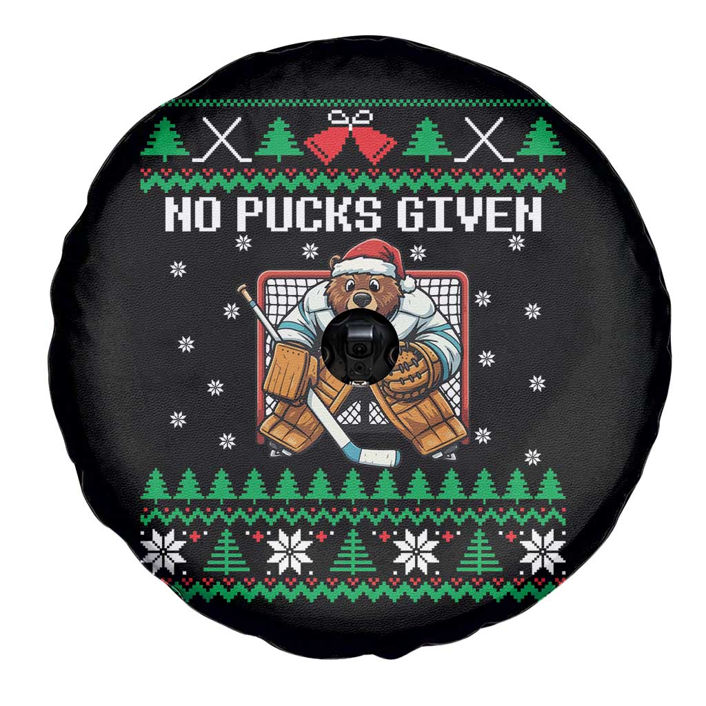 Ugly Christmas Sweater Beaver Ice Hockey Goalie Spare Tire Cover No Pucks Given - Wonder Print Shop