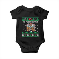 Ugly Christmas Sweater Beaver Ice Hockey Goalie Baby Onesie No Pucks Given - Wonder Print Shop