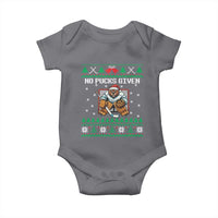 Ugly Christmas Sweater Beaver Ice Hockey Goalie Baby Onesie No Pucks Given - Wonder Print Shop