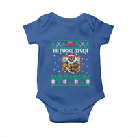 Ugly Christmas Sweater Beaver Ice Hockey Goalie Baby Onesie No Pucks Given - Wonder Print Shop