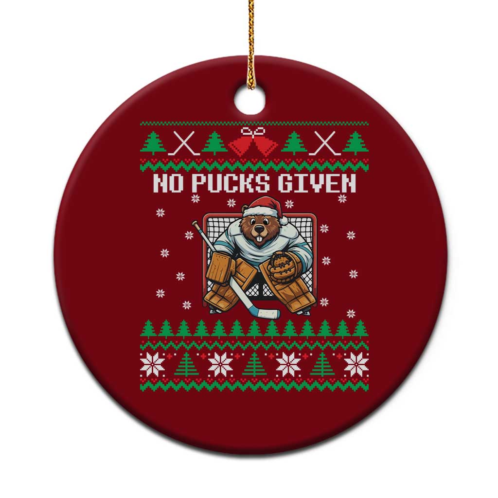 Ugly Christmas Sweater Beaver Ice Hockey Goalie Ceramic Ornament No Pucks Given - Wonder Print Shop