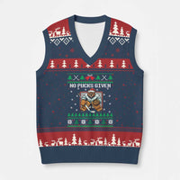 Ugly Xmas Sweater Beaver Ice Hockey Goalie V-Neck Knit Sweater Vest No Pucks Given - Wonder Print Shop