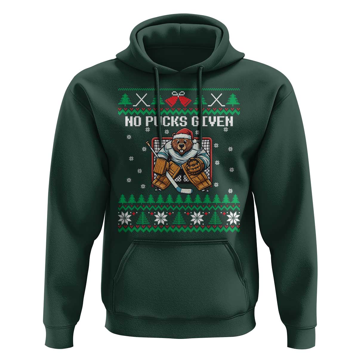 Ugly Christmas Sweater Beaver Ice Hockey Goalie Hoodie No Pucks Given - Wonder Print Shop