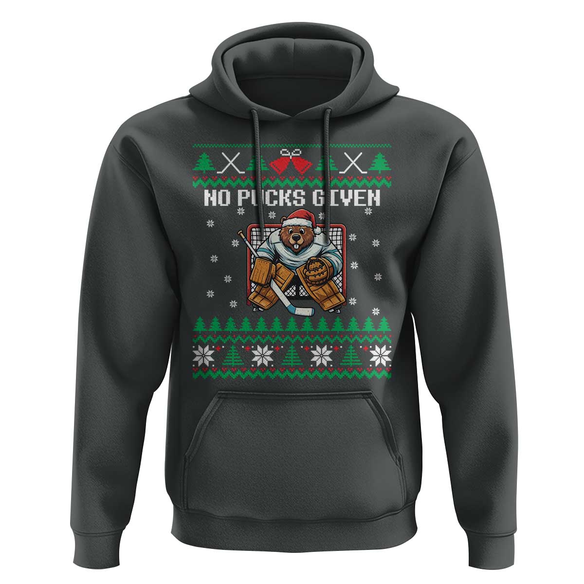 Ugly Christmas Sweater Beaver Ice Hockey Goalie Hoodie No Pucks Given - Wonder Print Shop