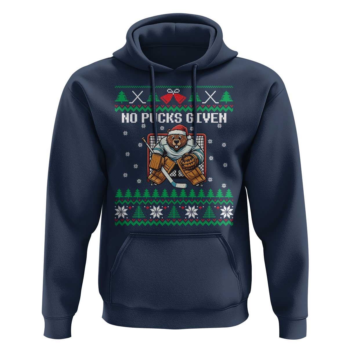Ugly Christmas Sweater Beaver Ice Hockey Goalie Hoodie No Pucks Given - Wonder Print Shop