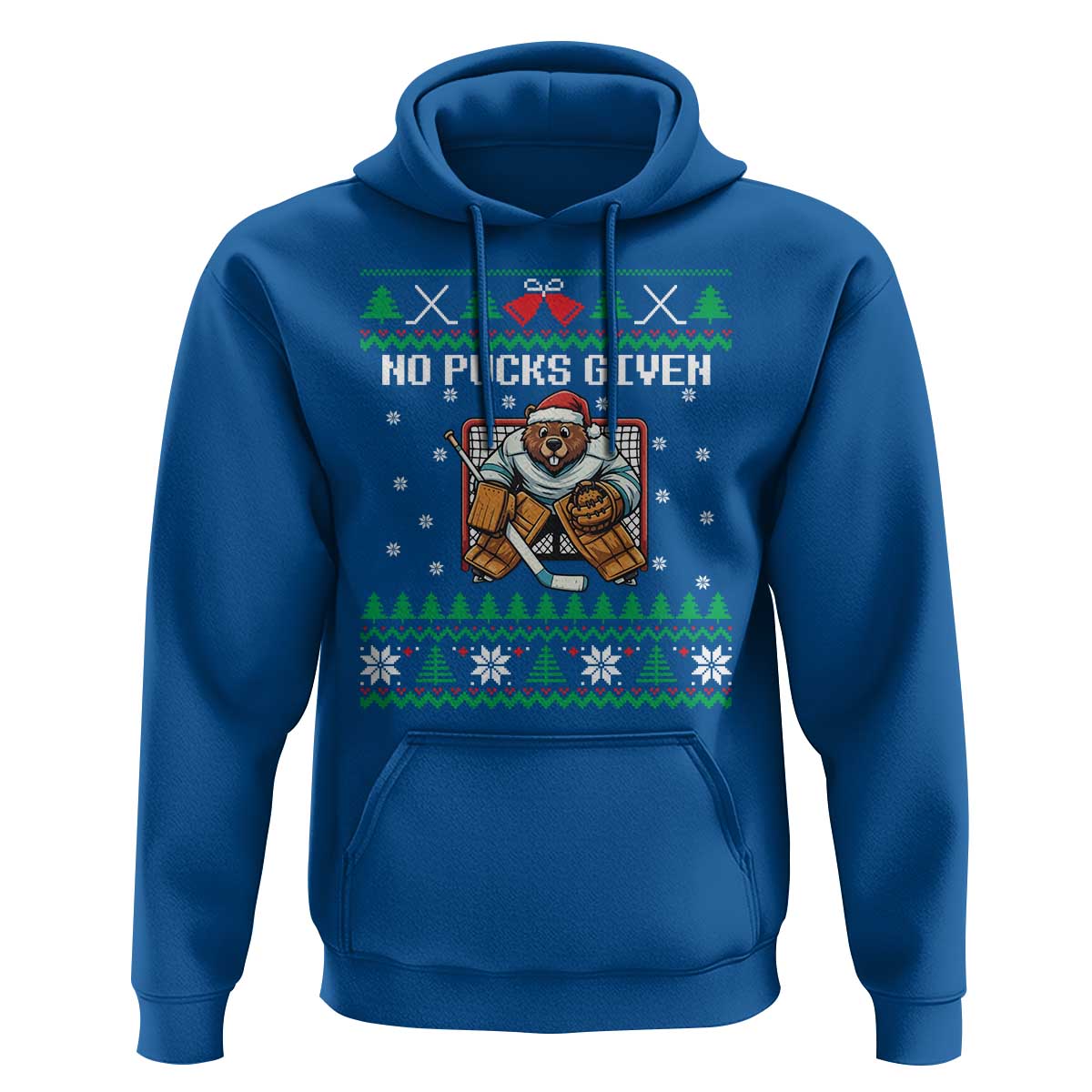 Ugly Christmas Sweater Beaver Ice Hockey Goalie Hoodie No Pucks Given - Wonder Print Shop
