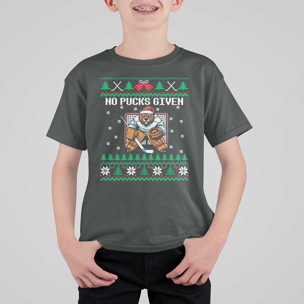 Ugly Christmas Sweater Beaver Ice Hockey Goalie T Shirt For Kid No Pucks Given - Wonder Print Shop