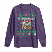 Ugly Christmas Sweater Beaver Ice Hockey Goalie Long Sleeve Shirt No Pucks Given - Wonder Print Shop