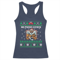 Ugly Christmas Sweater Beaver Ice Hockey Goalie Racerback Tank Top No Pucks Given - Wonder Print Shop