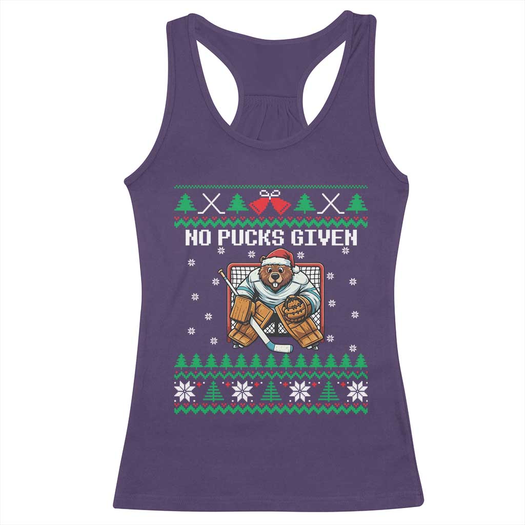 Ugly Christmas Sweater Beaver Ice Hockey Goalie Racerback Tank Top No Pucks Given - Wonder Print Shop
