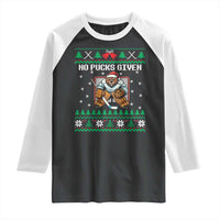 Ugly Christmas Sweater Beaver Ice Hockey Goalie Raglan Shirt No Pucks Given - Wonder Print Shop