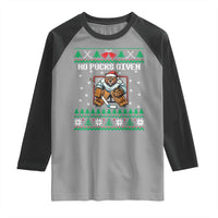 Ugly Christmas Sweater Beaver Ice Hockey Goalie Raglan Shirt No Pucks Given - Wonder Print Shop