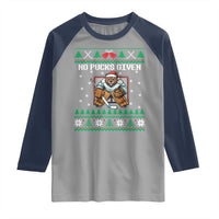 Ugly Christmas Sweater Beaver Ice Hockey Goalie Raglan Shirt No Pucks Given - Wonder Print Shop