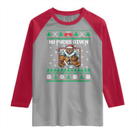 Ugly Christmas Sweater Beaver Ice Hockey Goalie Raglan Shirt No Pucks Given - Wonder Print Shop