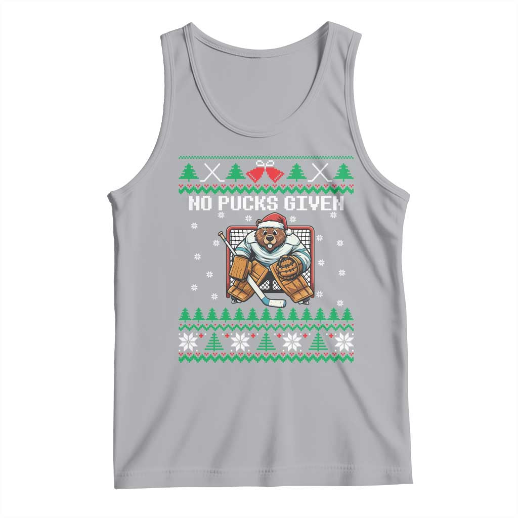 Ugly Christmas Sweater Beaver Ice Hockey Goalie Tank Top No Pucks Given - Wonder Print Shop