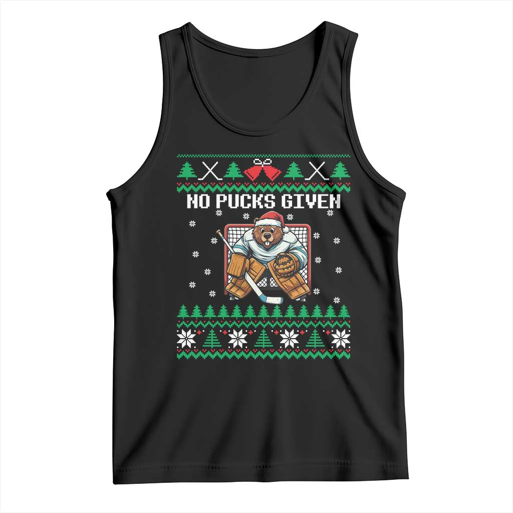 Ugly Christmas Sweater Beaver Ice Hockey Goalie Tank Top No Pucks Given - Wonder Print Shop