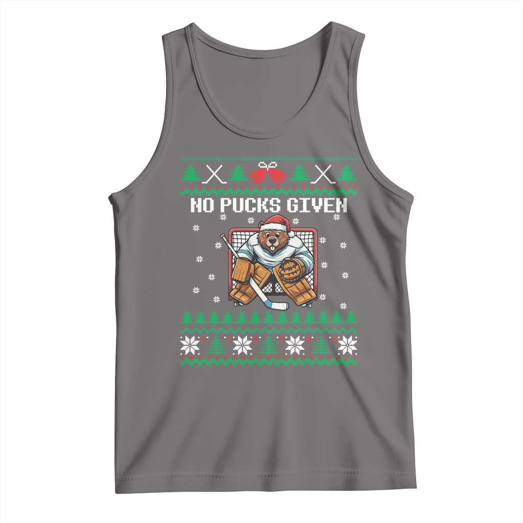 Ugly Christmas Sweater Beaver Ice Hockey Goalie Tank Top No Pucks Given - Wonder Print Shop
