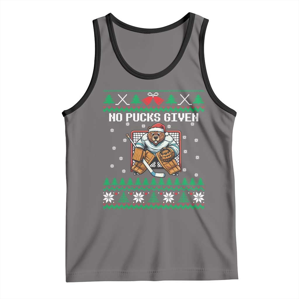 Ugly Christmas Sweater Beaver Ice Hockey Goalie Tank Top No Pucks Given - Wonder Print Shop
