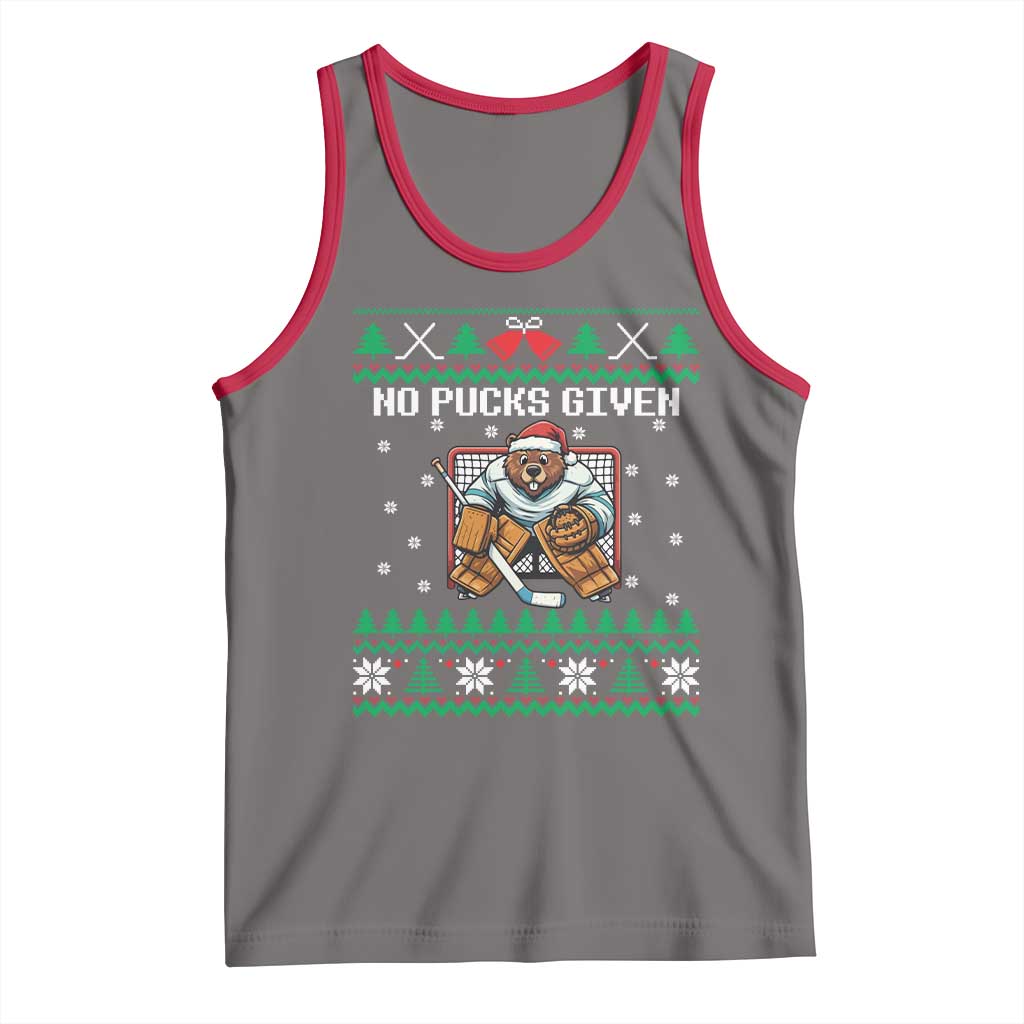 Ugly Christmas Sweater Beaver Ice Hockey Goalie Tank Top No Pucks Given - Wonder Print Shop