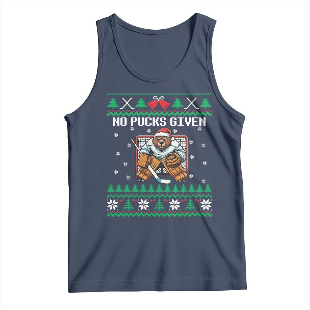 Ugly Christmas Sweater Beaver Ice Hockey Goalie Tank Top No Pucks Given - Wonder Print Shop