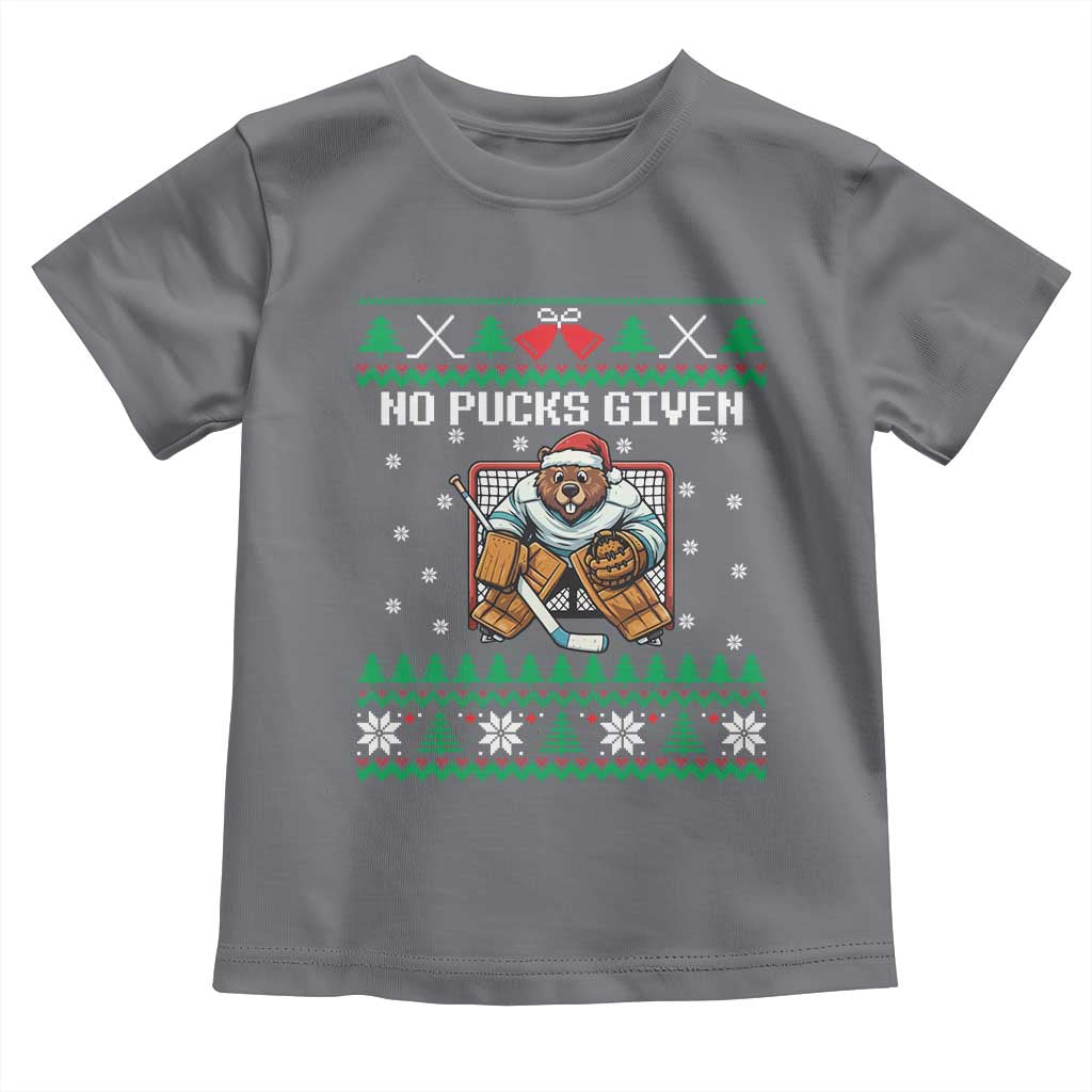 Ugly Christmas Sweater Beaver Ice Hockey Goalie Toddler T Shirt No Pucks Given - Wonder Print Shop