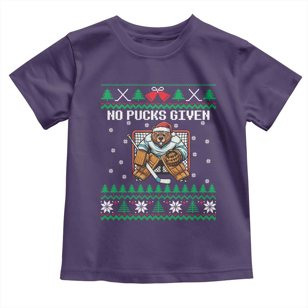 Ugly Christmas Sweater Beaver Ice Hockey Goalie Toddler T Shirt No Pucks Given - Wonder Print Shop