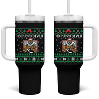 Ugly Christmas Sweater Beaver Ice Hockey Goalie Tumbler With Handle No Pucks Given - Wonder Print Shop