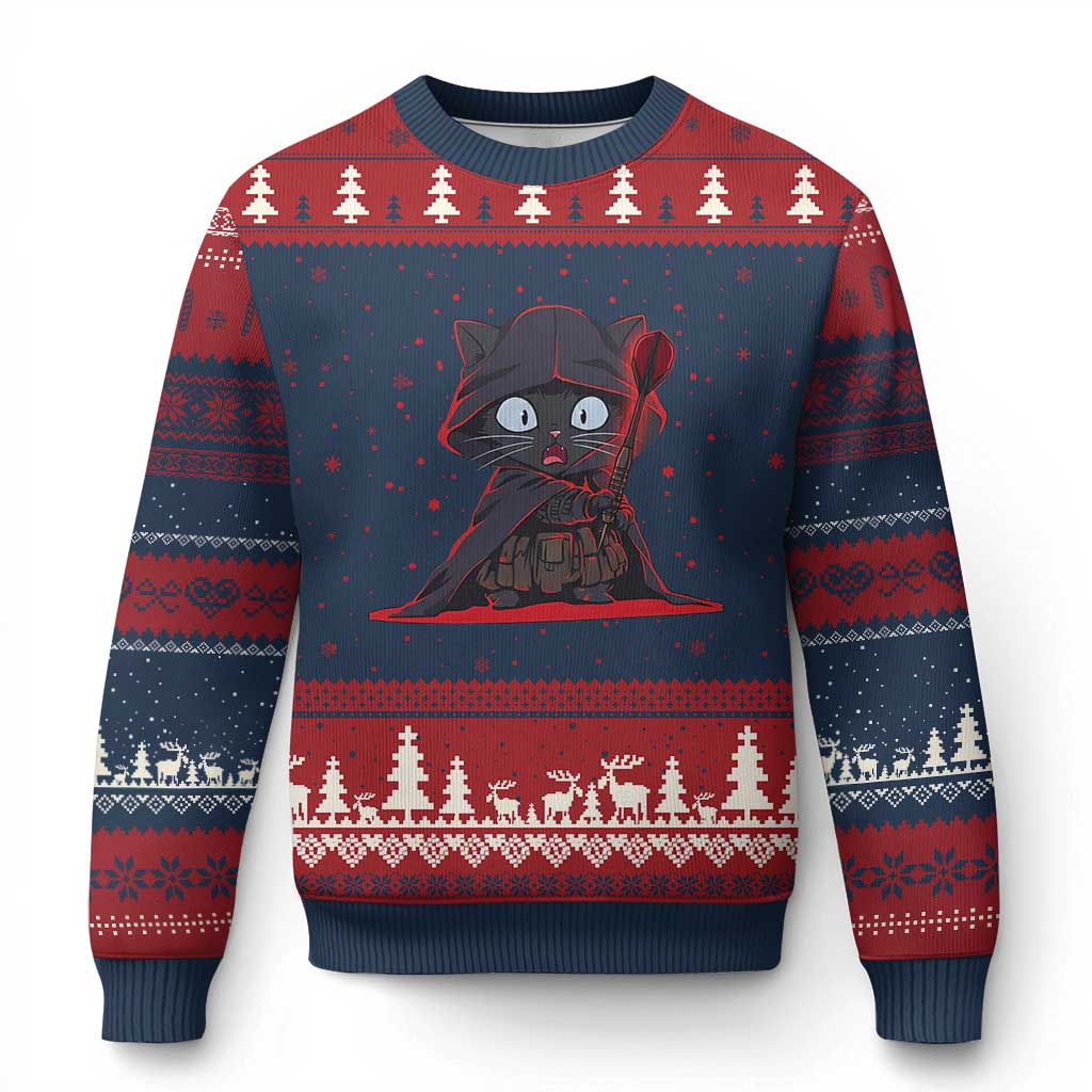 Funny Cat Vader Kitten Playing Darts Ugly Christmas Sweater Space Scifi Dartist Gift - Wonder Print Shop