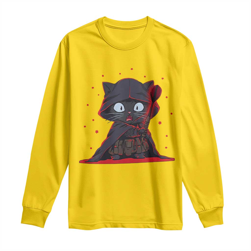 Funny Cat Vader Kitten Playing Darts Long Sleeve Shirt Space Scifi Dartist Gift - Wonder Print Shop