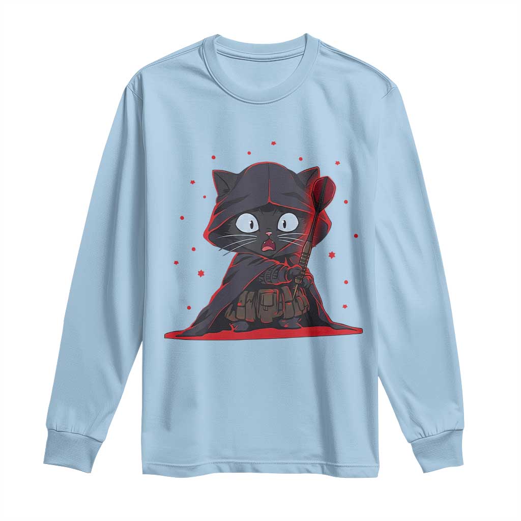Funny Cat Vader Kitten Playing Darts Long Sleeve Shirt Space Scifi Dartist Gift - Wonder Print Shop