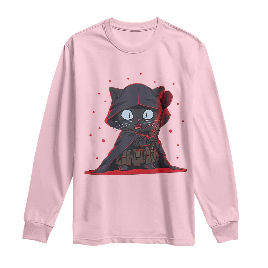 Funny Cat Vader Kitten Playing Darts Long Sleeve Shirt Space Scifi Dartist Gift - Wonder Print Shop