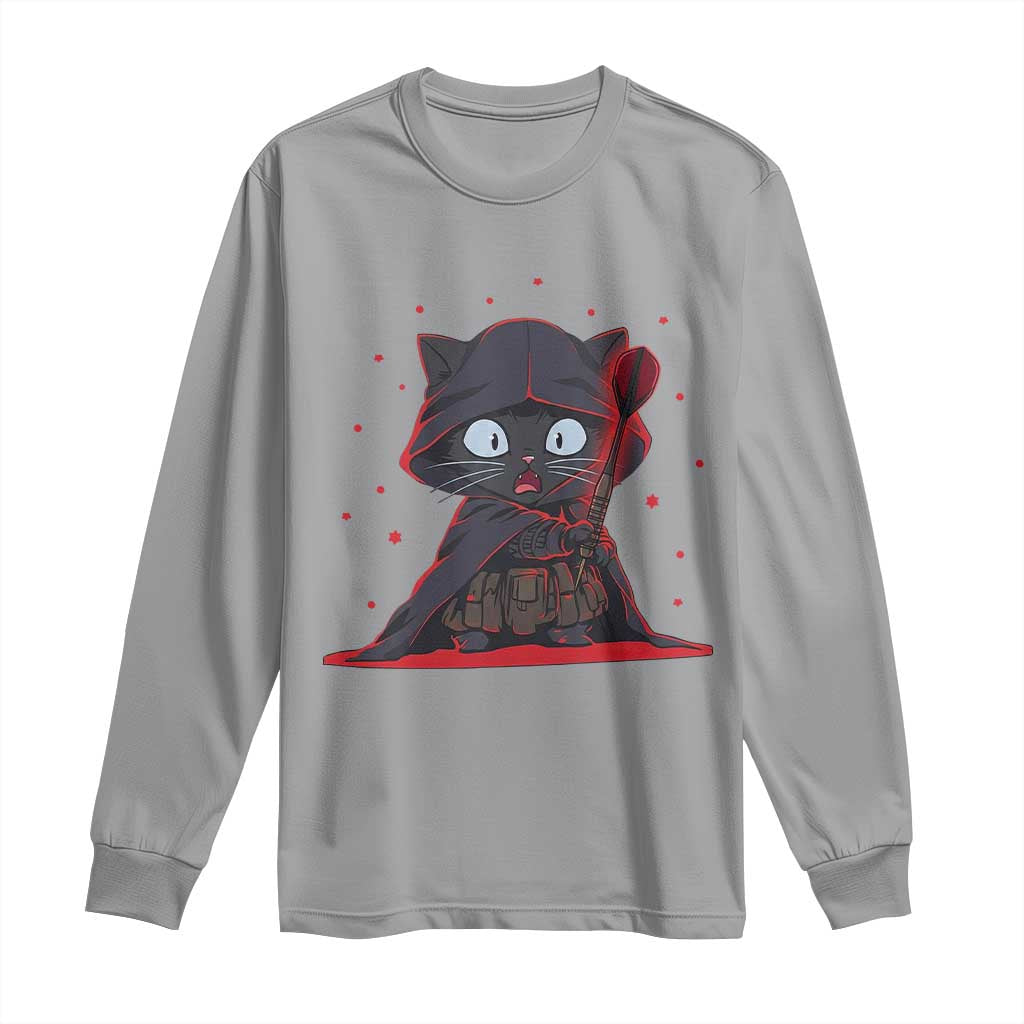 Funny Cat Vader Kitten Playing Darts Long Sleeve Shirt Space Scifi Dartist Gift - Wonder Print Shop