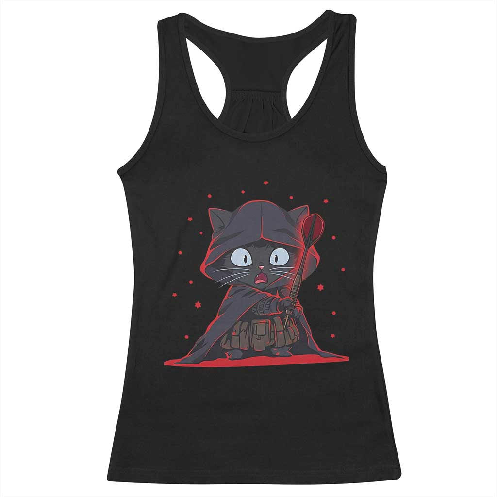 Funny Cat Vader Kitten Playing Darts Racerback Tank Top Space Scifi Dartist Gift - Wonder Print Shop