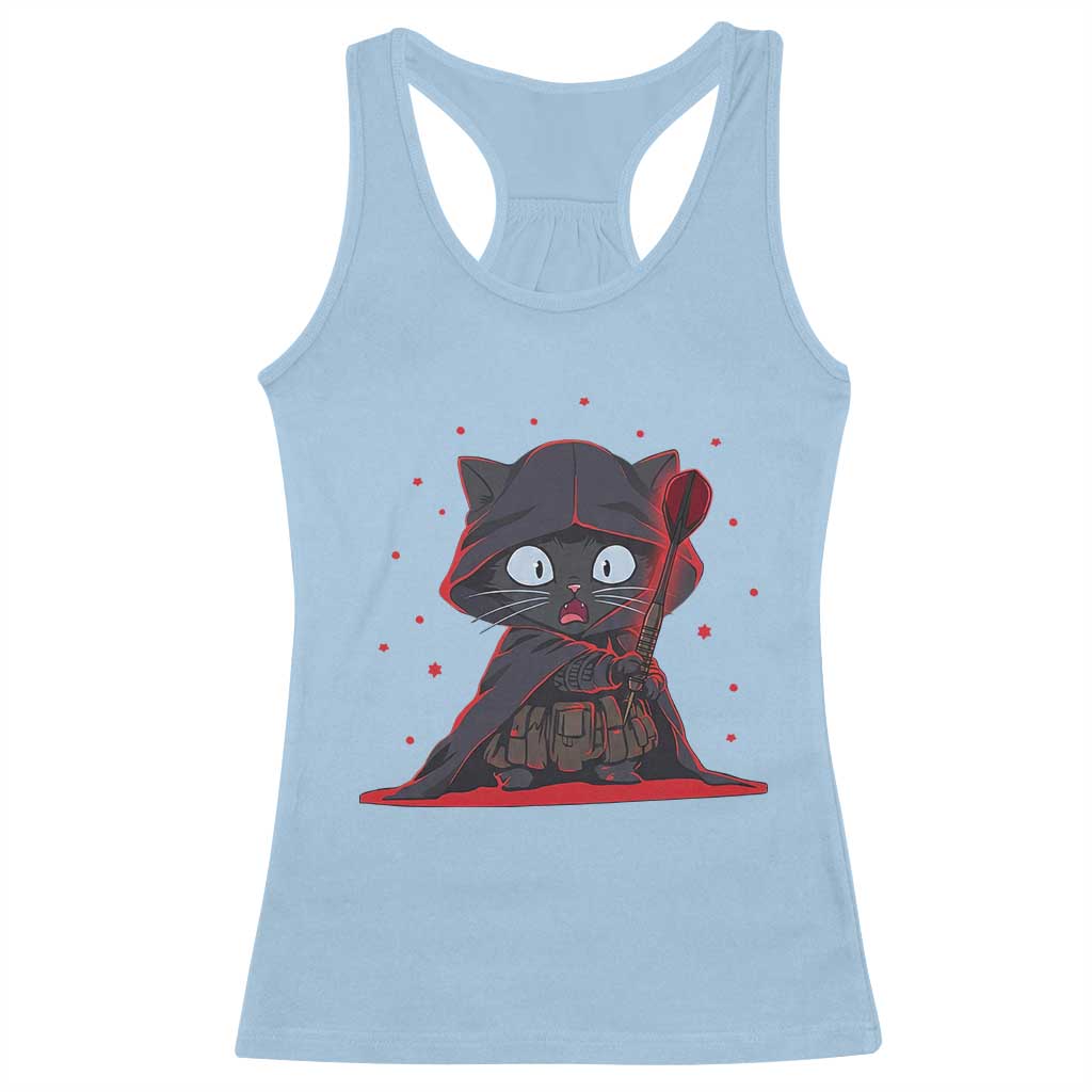 Funny Cat Vader Kitten Playing Darts Racerback Tank Top Space Scifi Dartist Gift - Wonder Print Shop