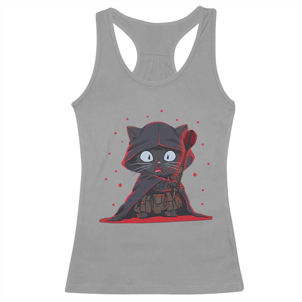 Funny Cat Vader Kitten Playing Darts Racerback Tank Top Space Scifi Dartist Gift - Wonder Print Shop