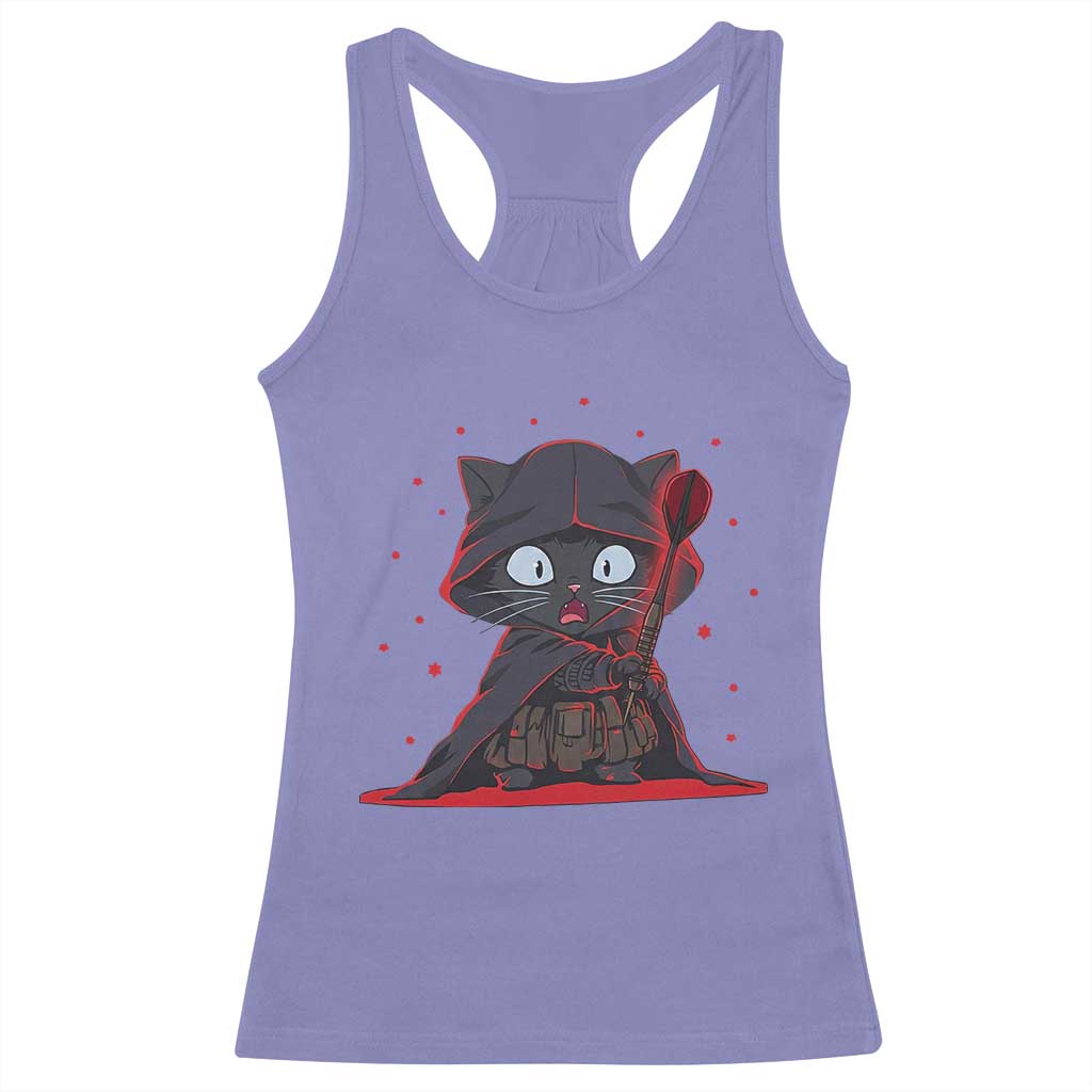 Funny Cat Vader Kitten Playing Darts Racerback Tank Top Space Scifi Dartist Gift - Wonder Print Shop