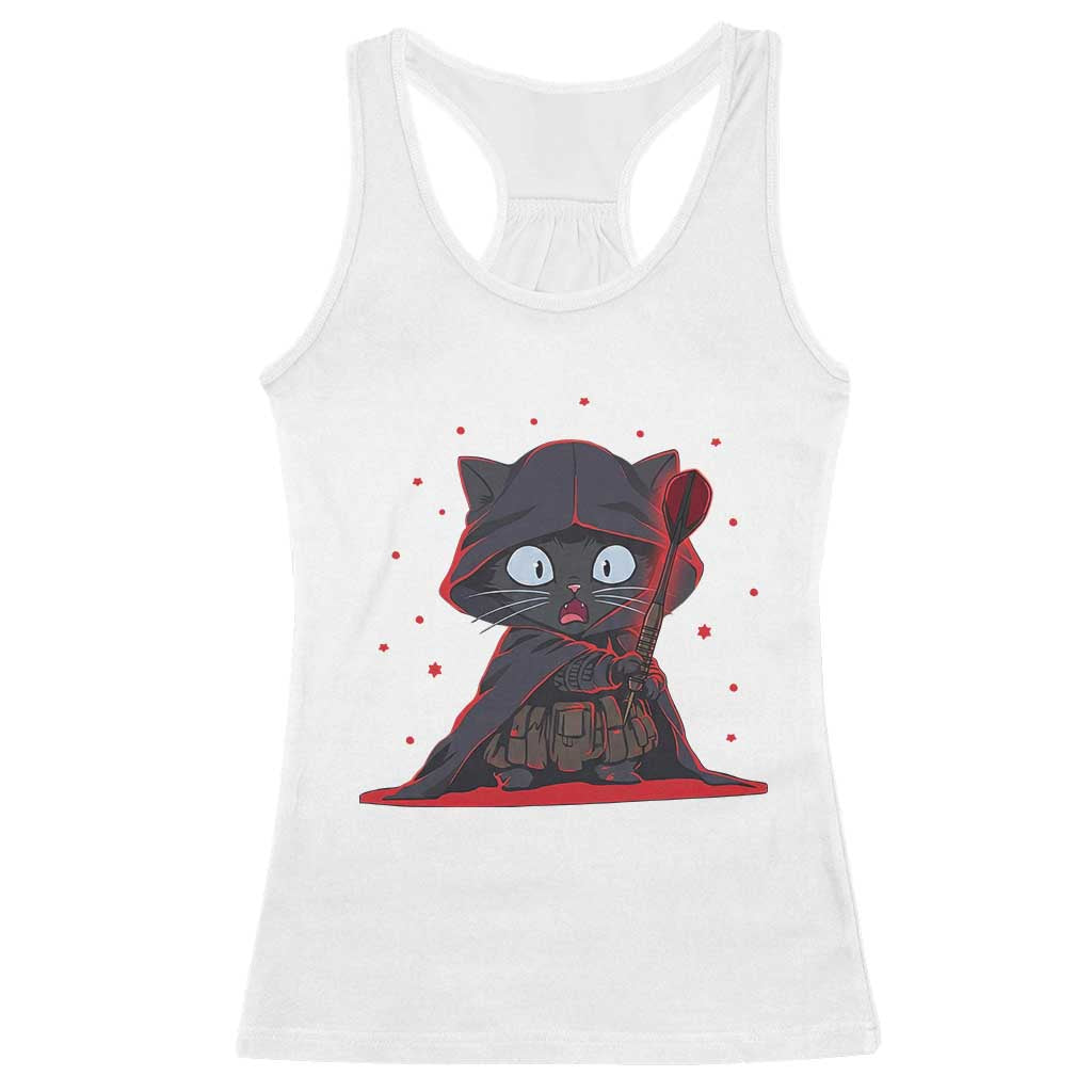 Funny Cat Vader Kitten Playing Darts Racerback Tank Top Space Scifi Dartist Gift - Wonder Print Shop