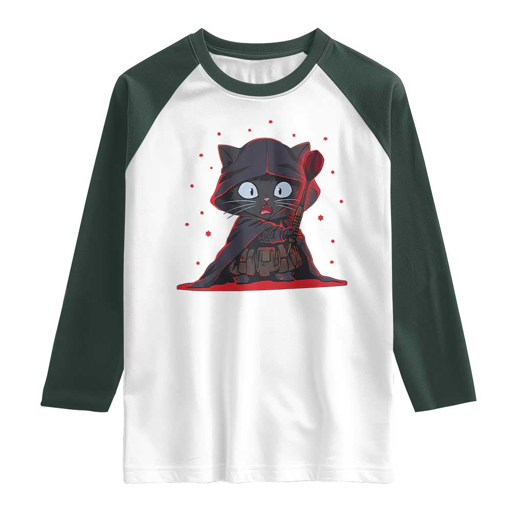 Funny Cat Vader Kitten Playing Darts Raglan Shirt Space Scifi Dartist Gift - Wonder Print Shop