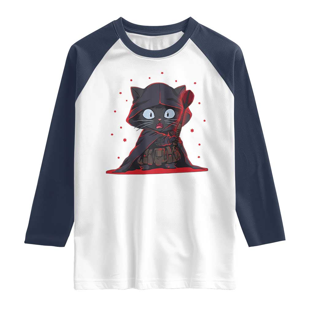Funny Cat Vader Kitten Playing Darts Raglan Shirt Space Scifi Dartist Gift - Wonder Print Shop
