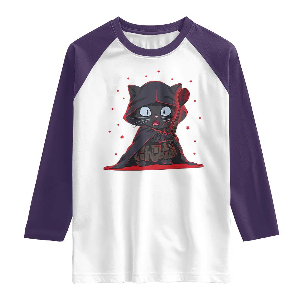Funny Cat Vader Kitten Playing Darts Raglan Shirt Space Scifi Dartist Gift - Wonder Print Shop