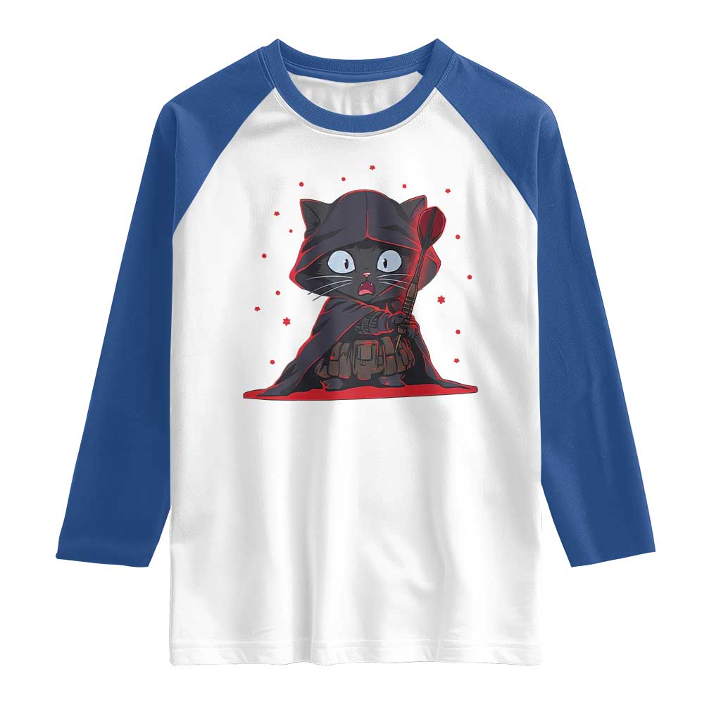 Funny Cat Vader Kitten Playing Darts Raglan Shirt Space Scifi Dartist Gift - Wonder Print Shop