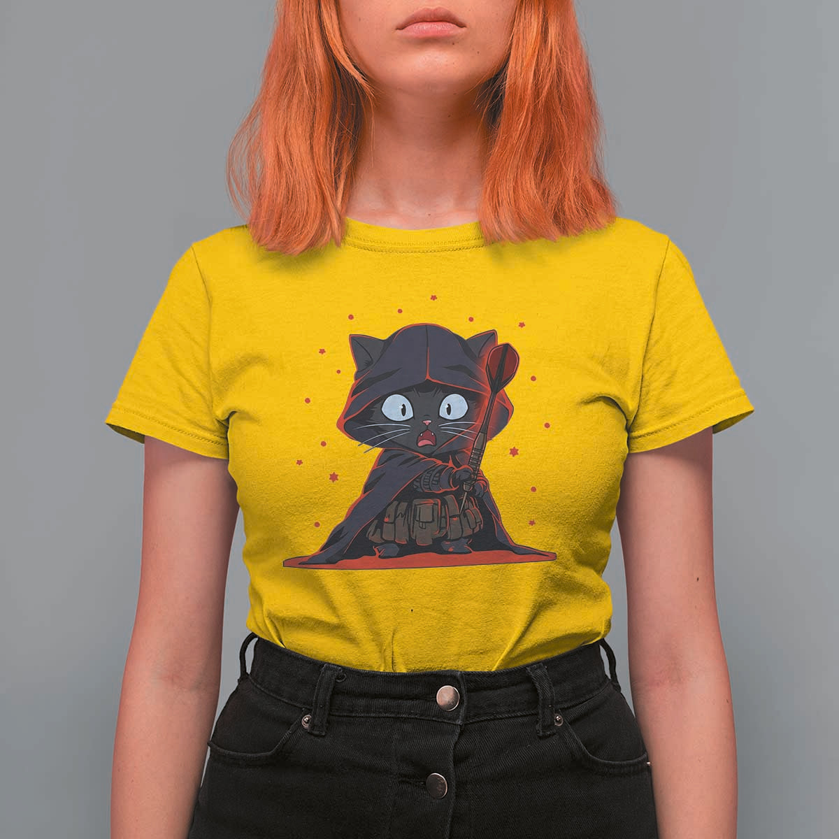 Funny Cat Vader Kitten Playing Darts T Shirt For Women Space Scifi Dartist Gift - Wonder Print Shop
