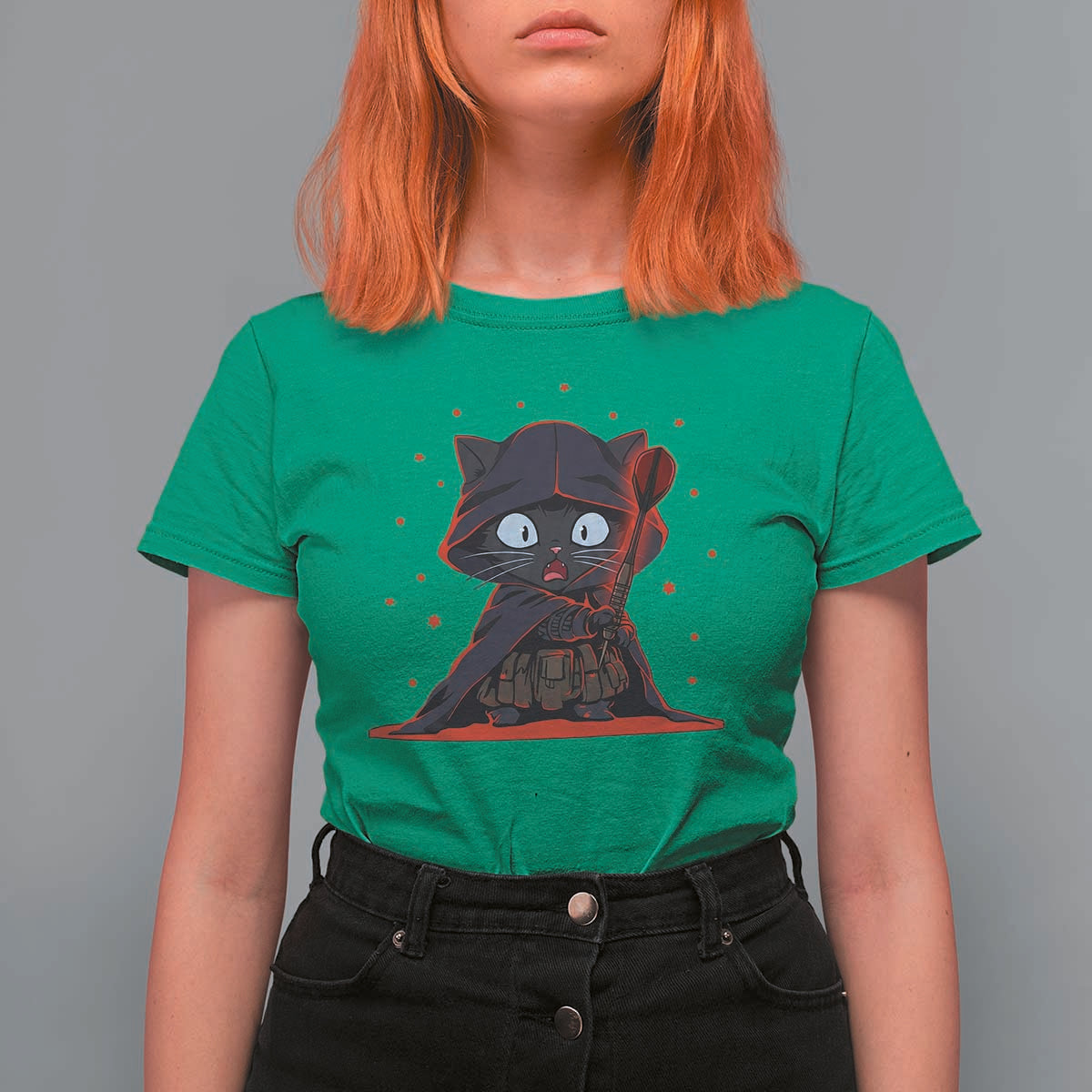 Funny Cat Vader Kitten Playing Darts T Shirt For Women Space Scifi Dartist Gift - Wonder Print Shop
