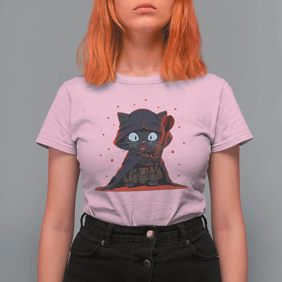 Funny Cat Vader Kitten Playing Darts T Shirt For Women Space Scifi Dartist Gift - Wonder Print Shop