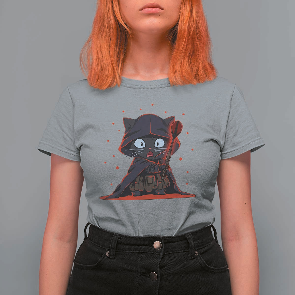 Funny Cat Vader Kitten Playing Darts T Shirt For Women Space Scifi Dartist Gift - Wonder Print Shop