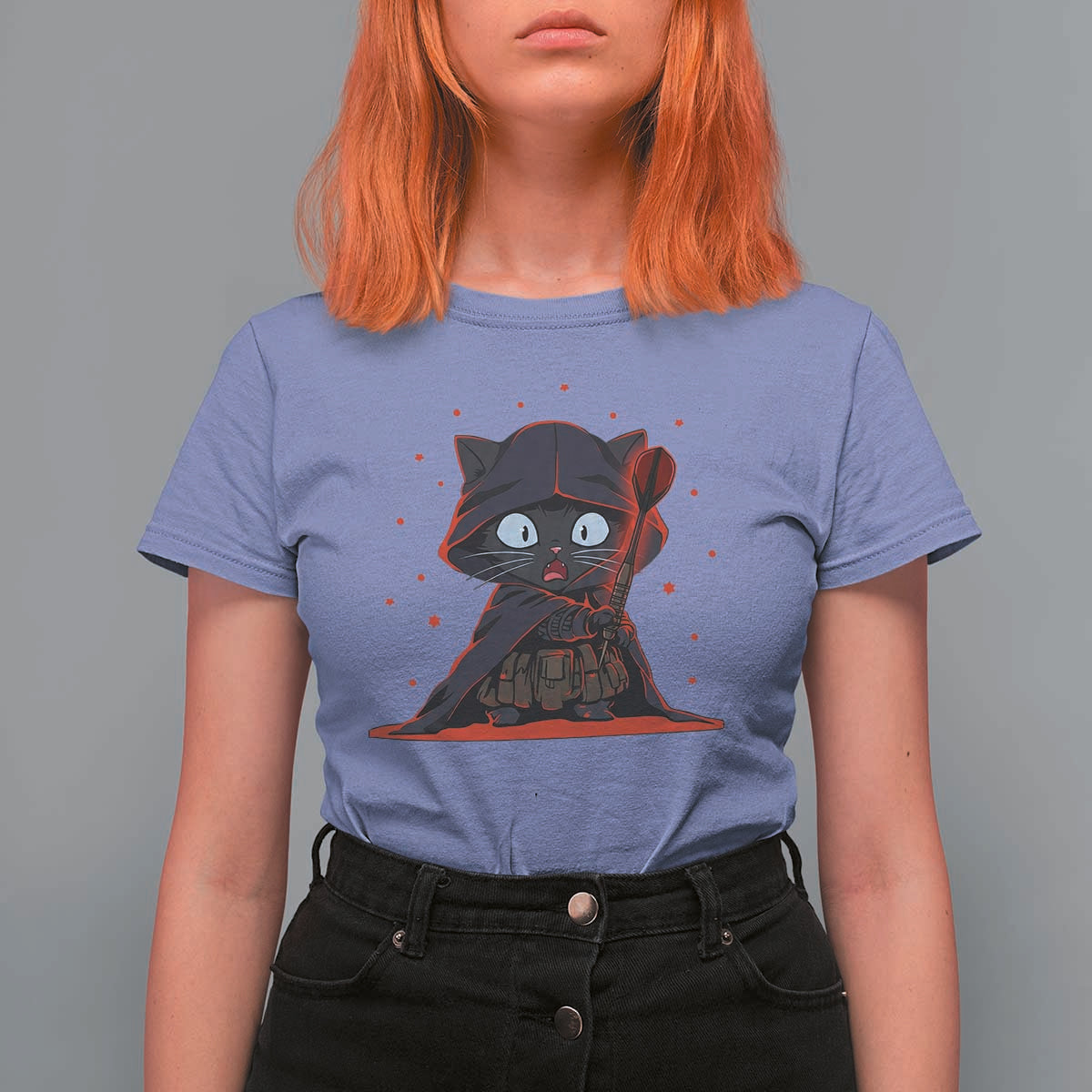 Funny Cat Vader Kitten Playing Darts T Shirt For Women Space Scifi Dartist Gift - Wonder Print Shop